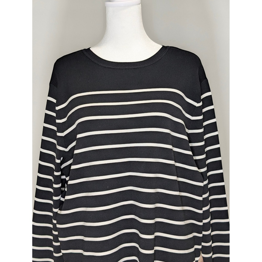 Lauren Ralph‎ Lauren Women's Black White Striped Crewneck Sweater 2X